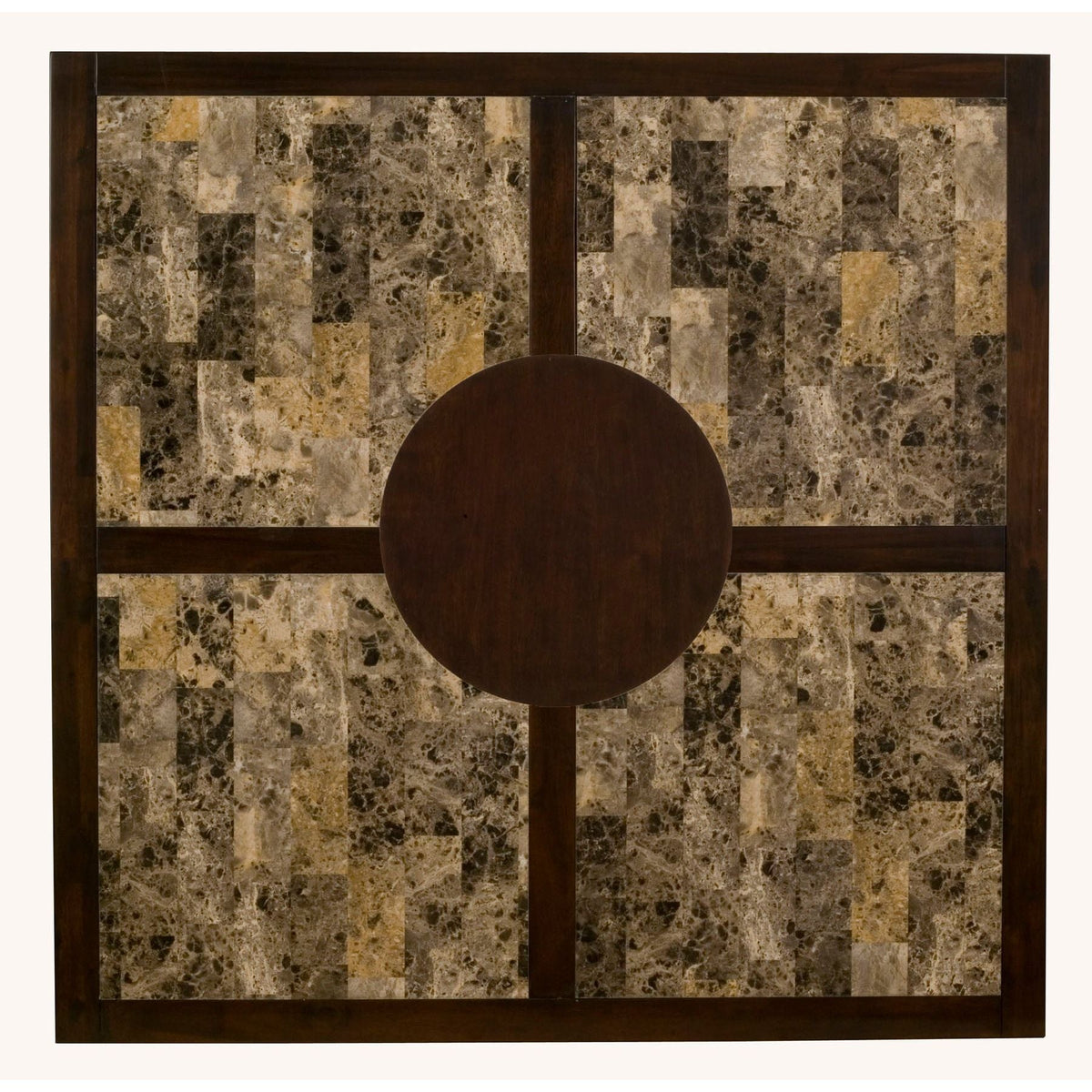 Overhead view of the faux marble tabletop and centered round Lazy Susan