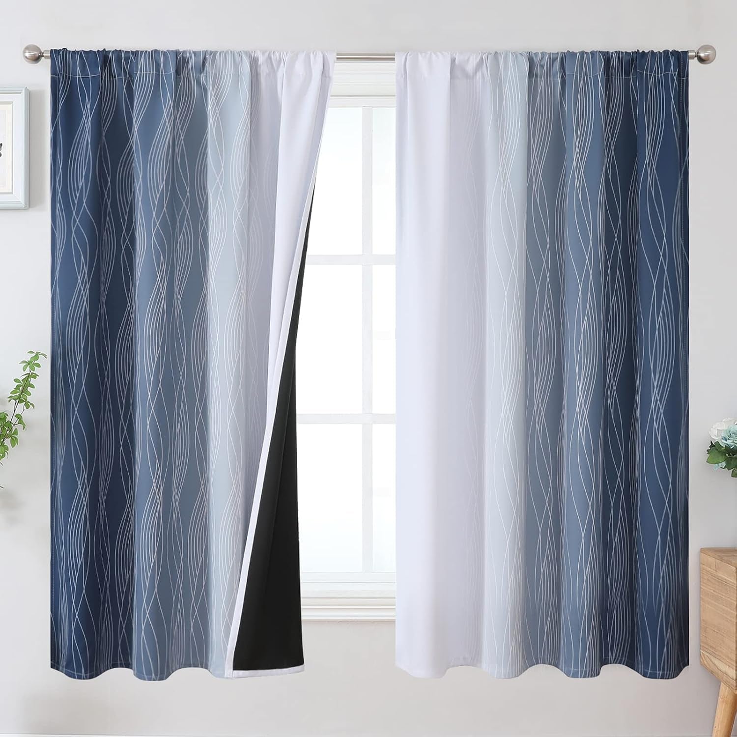 Brown and Greyish White Ombre Blackout Curtains for Bedroom 2 Panels 52x84 | Estelar Textiler Gradient, gallery view 62
