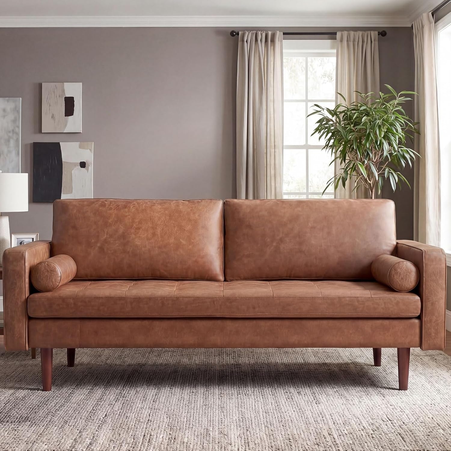 Faux Leather Sofa,70" Brown Leather Couch for Living Room