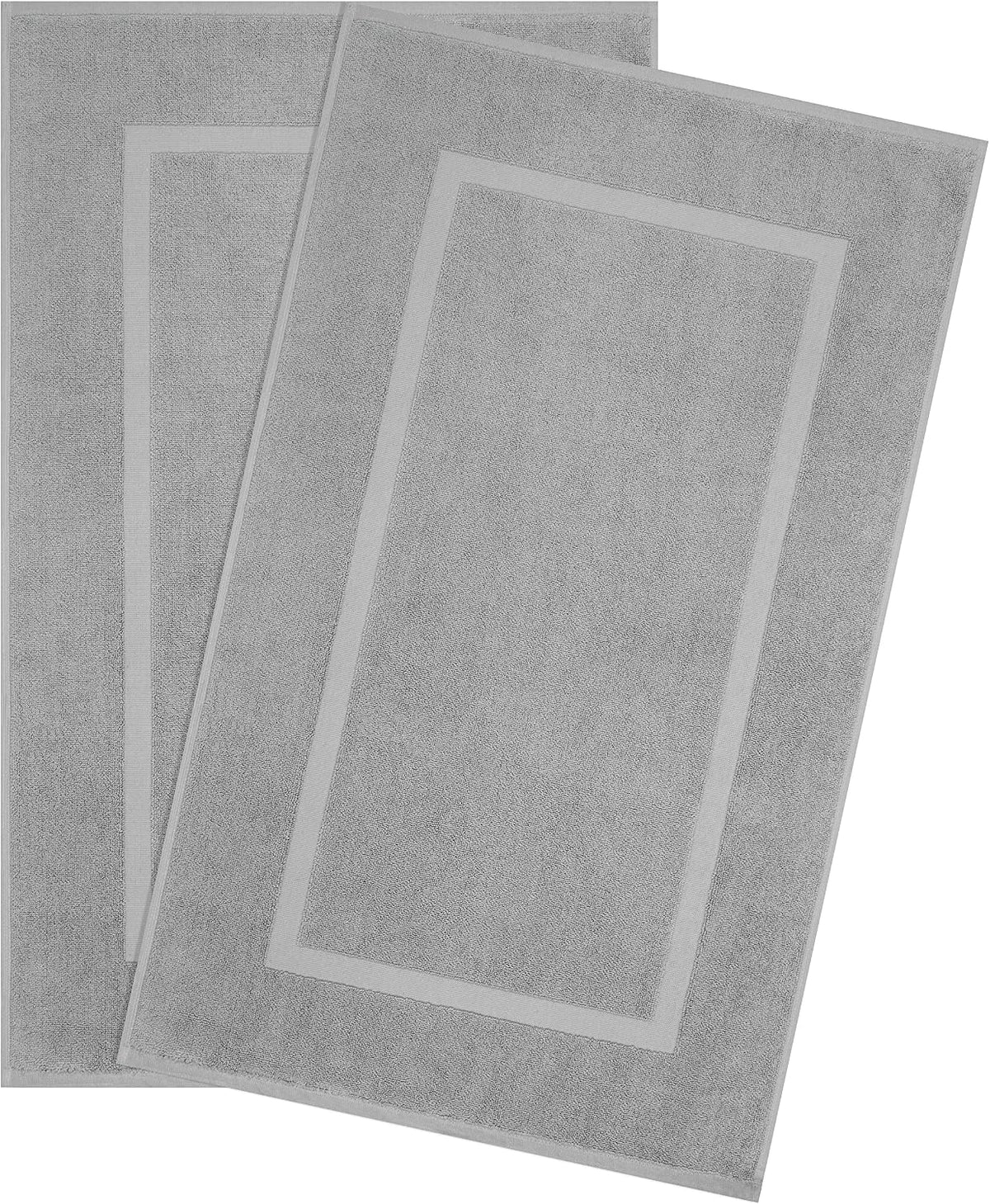 Two overlapping rectangular light-gray bath mats shown flat with a simple inner border