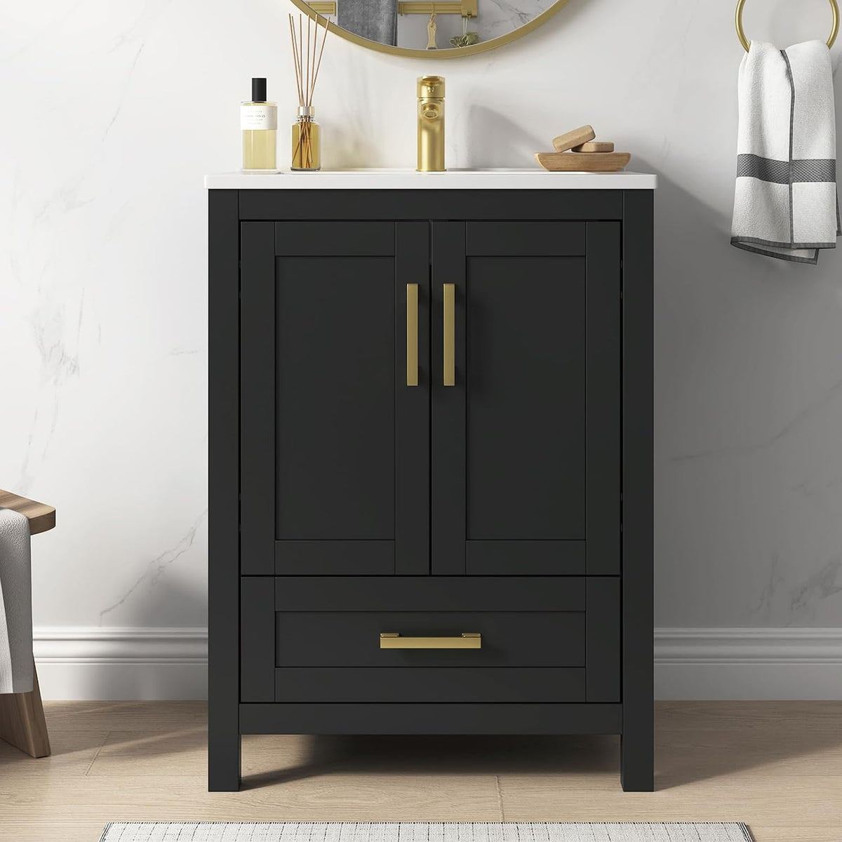 36 Inch Modern Bathroom Vanity with Sink, Brown | Freestanding Bathroom Sink Cabinet with 2 Soft Close, gallery view 12