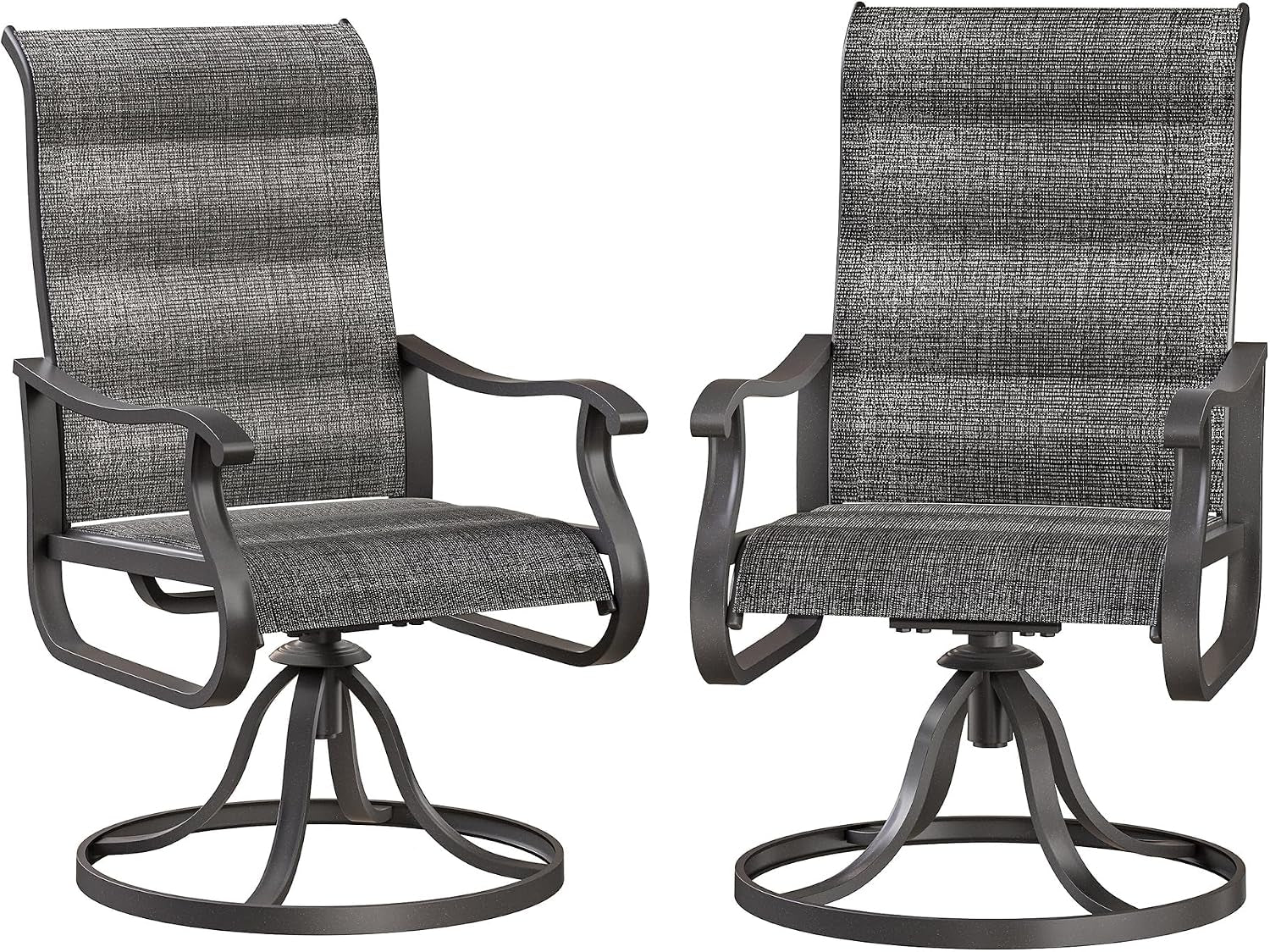 Two gray high-back swivel rocking chairs shown side-by-side from the front on white background.