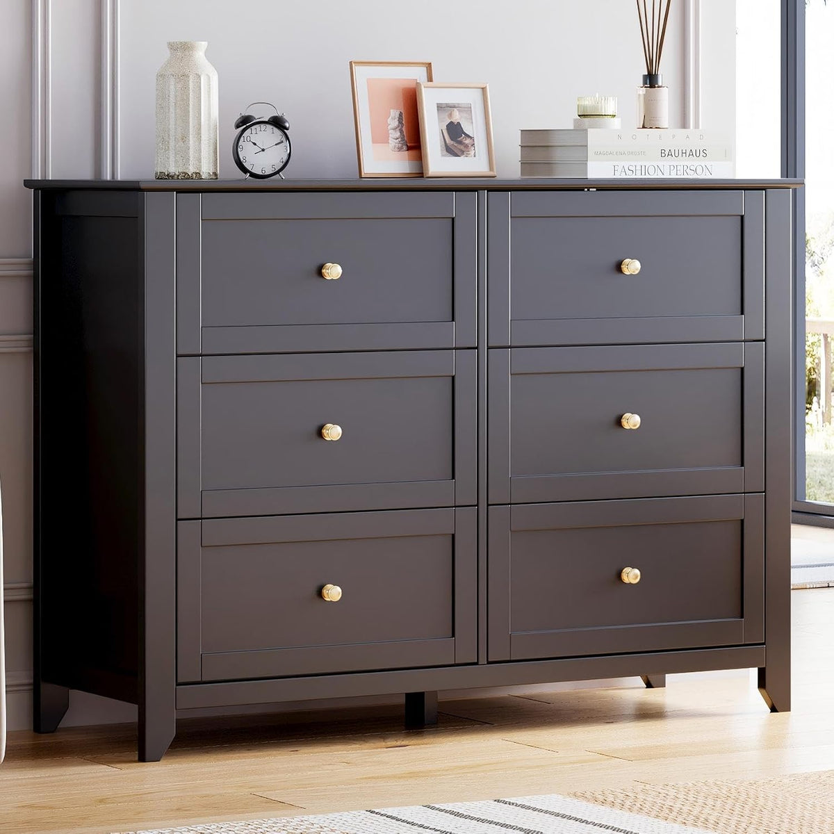 GarveeHome White 6 Drawer Dresser for Bedroom