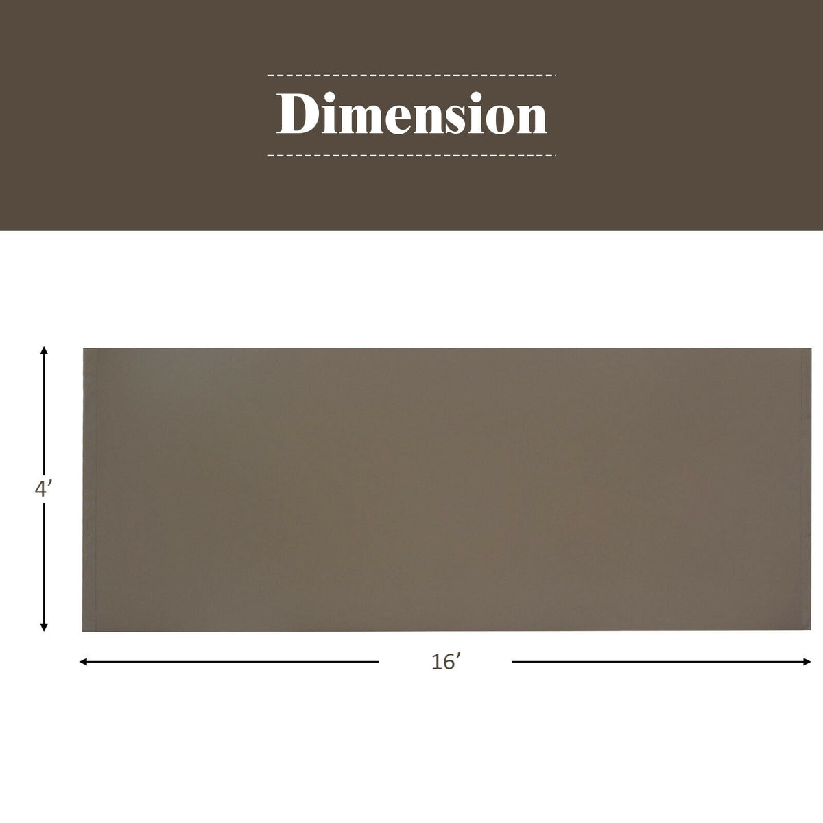 A flat brown rectangular canopy panel shown with measurement arrows along its long and short edges.