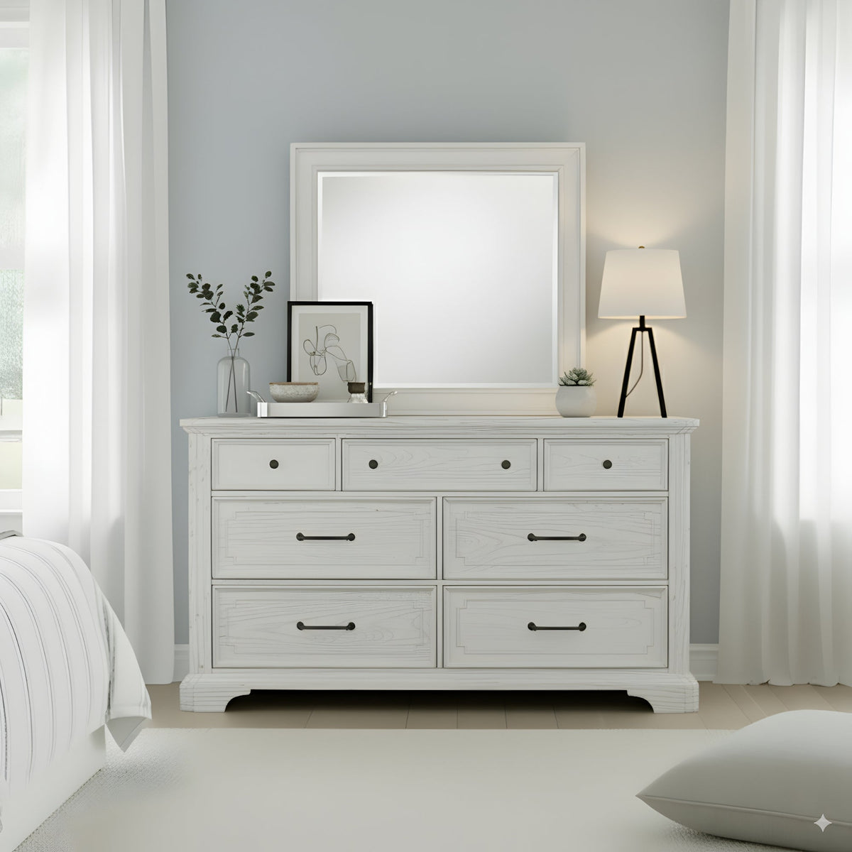 Clara Dresser Mirror, White Mist