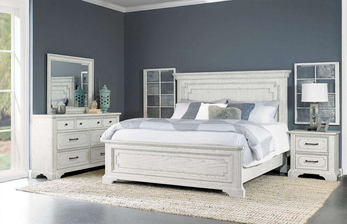 Clara Standard King Panel Bed, White Mist