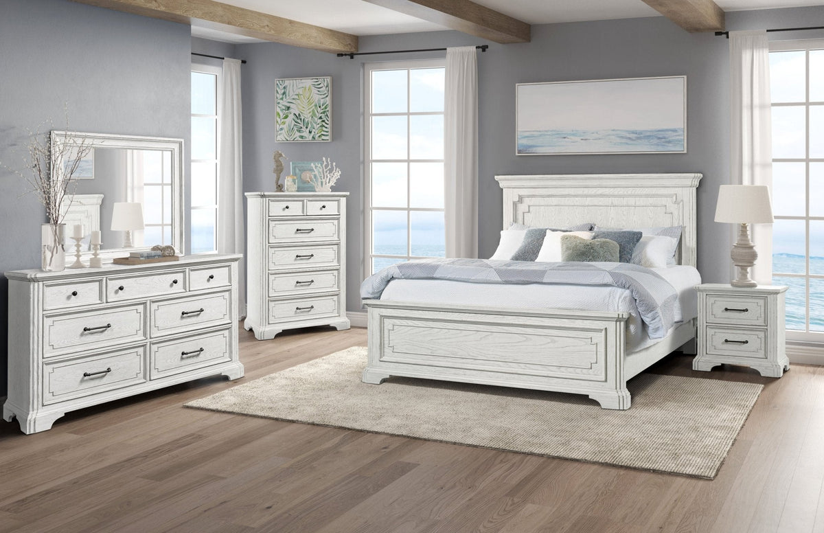 Clara Standard King Panel Bed, White Mist