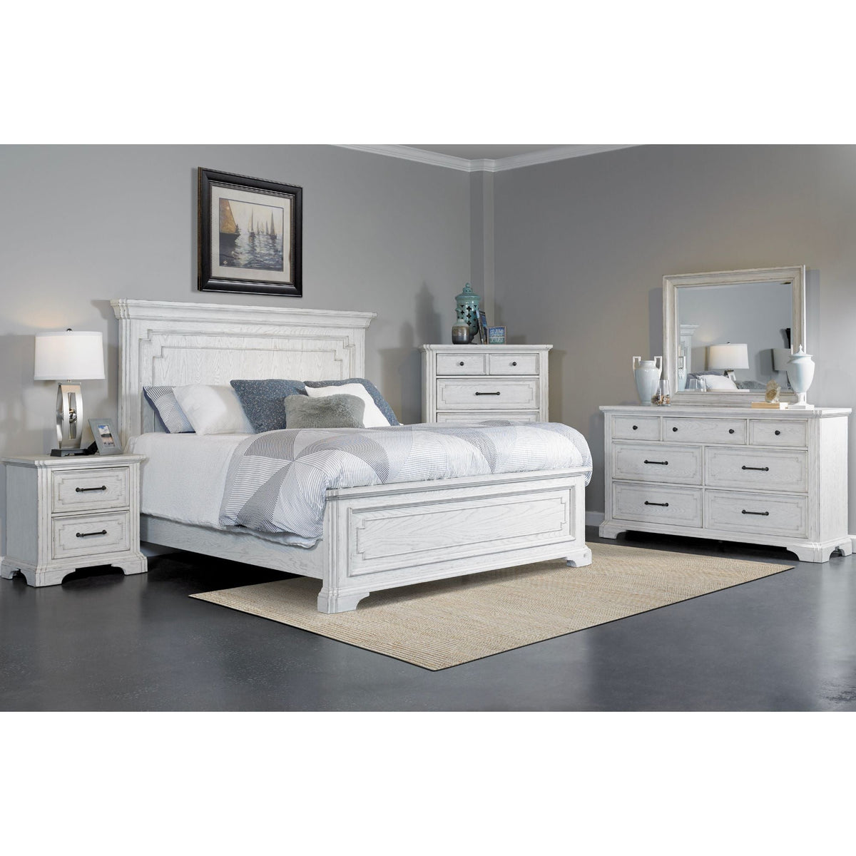 Clara Standard King Panel Bed, White Mist