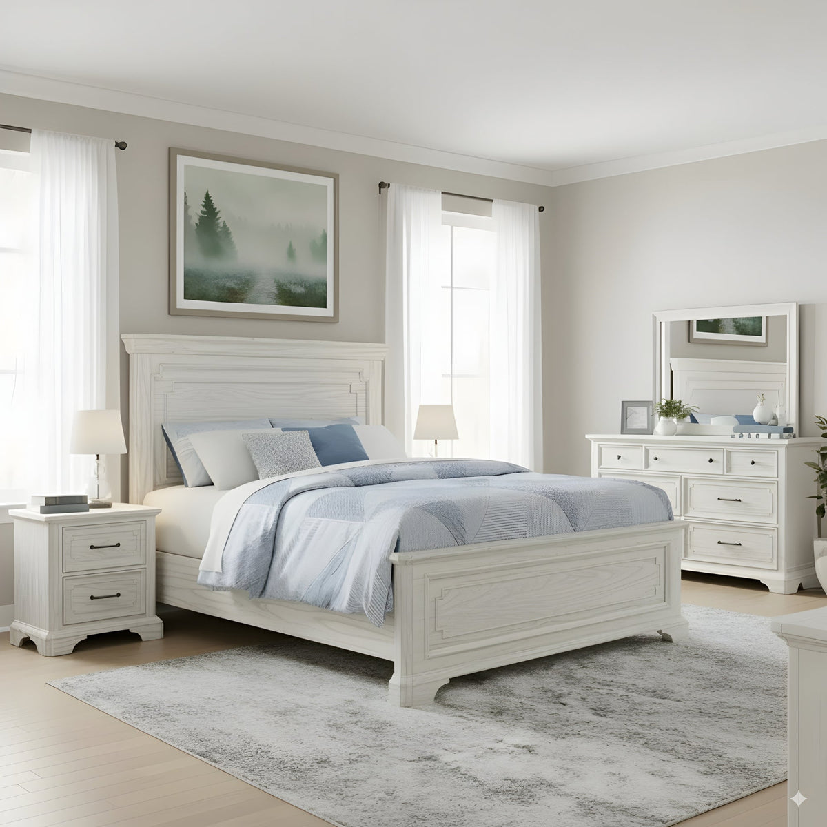 Clara California King Panel Bed, White Mist
