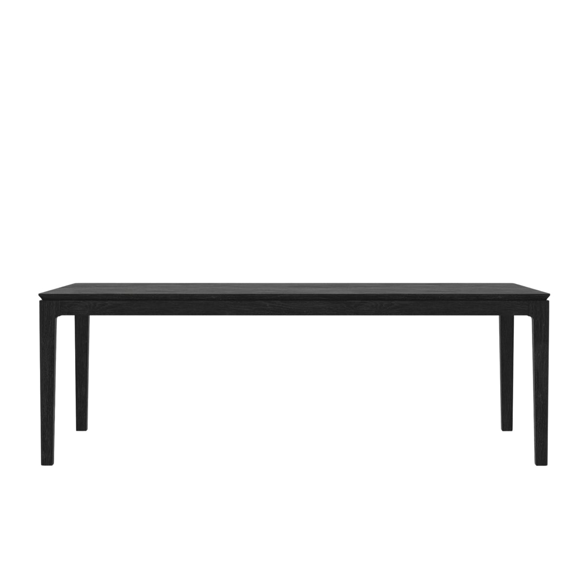 Black rectangular table shown straight on against a plain white background.
