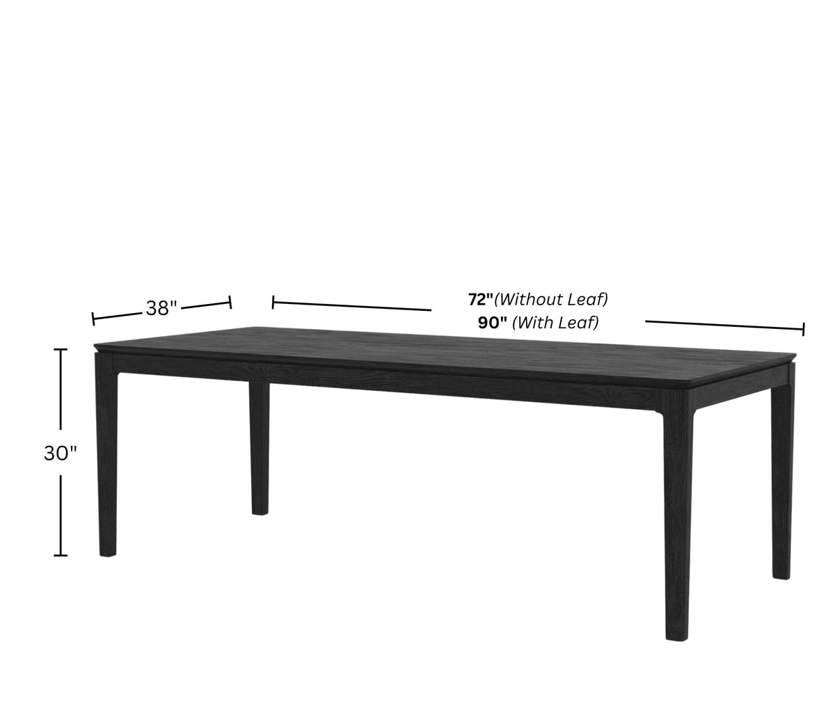 Isolated view of the rectangular table with measurement arrows around it.