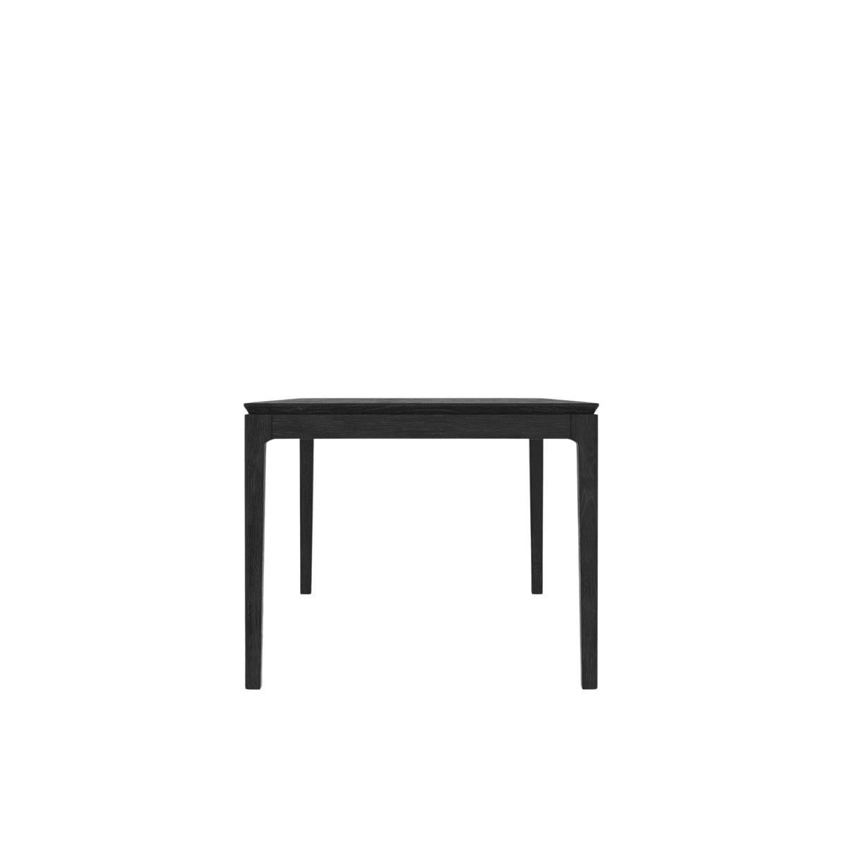 Dining table viewed from the short end against a white background.