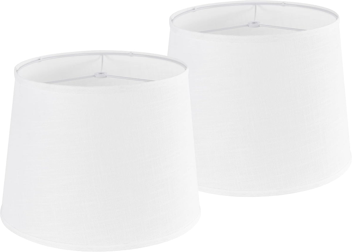 Two white oatmeal-style drum lamp shades shown side by side on a white background.