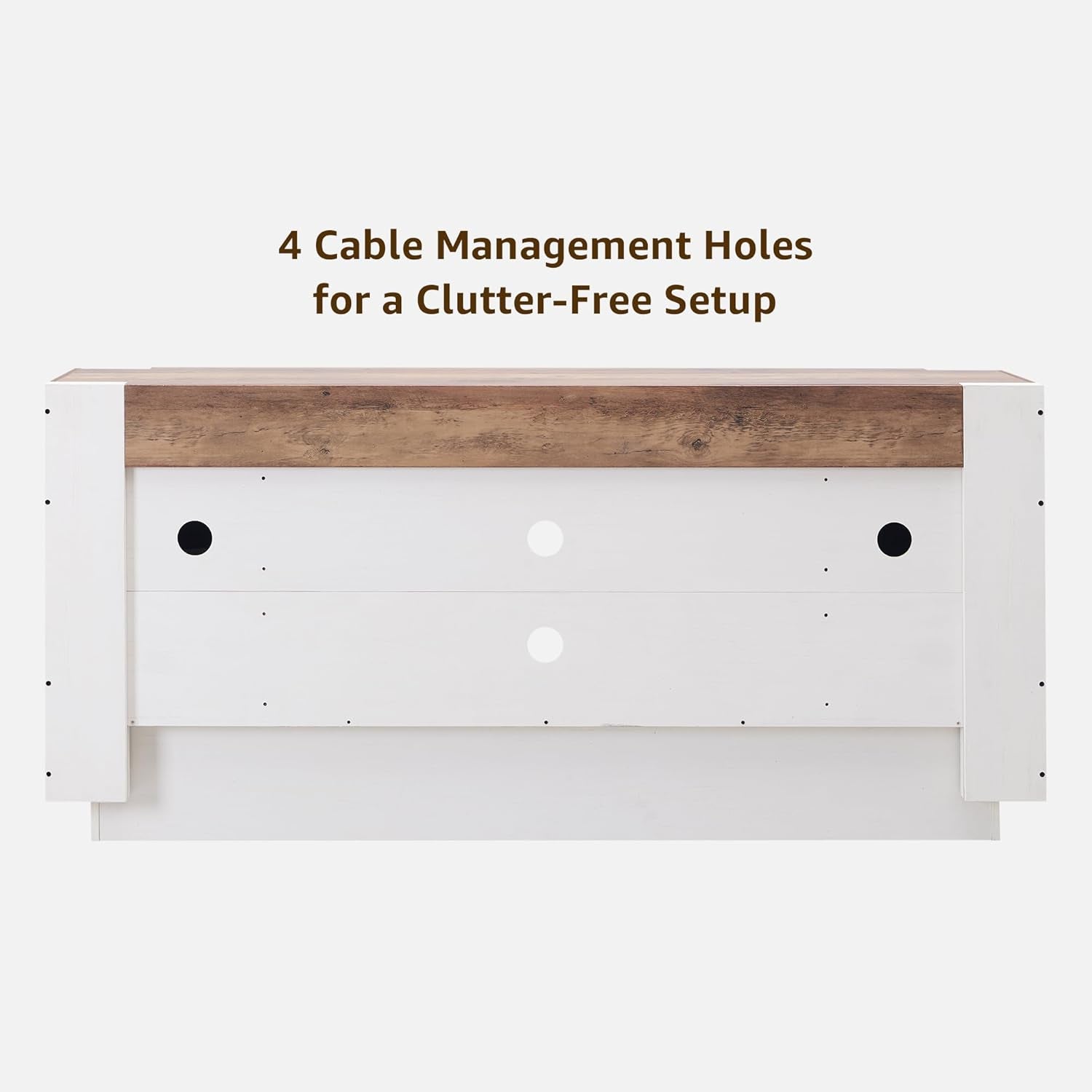 Rear view of the console showing four circular cable management holes across the back panel.