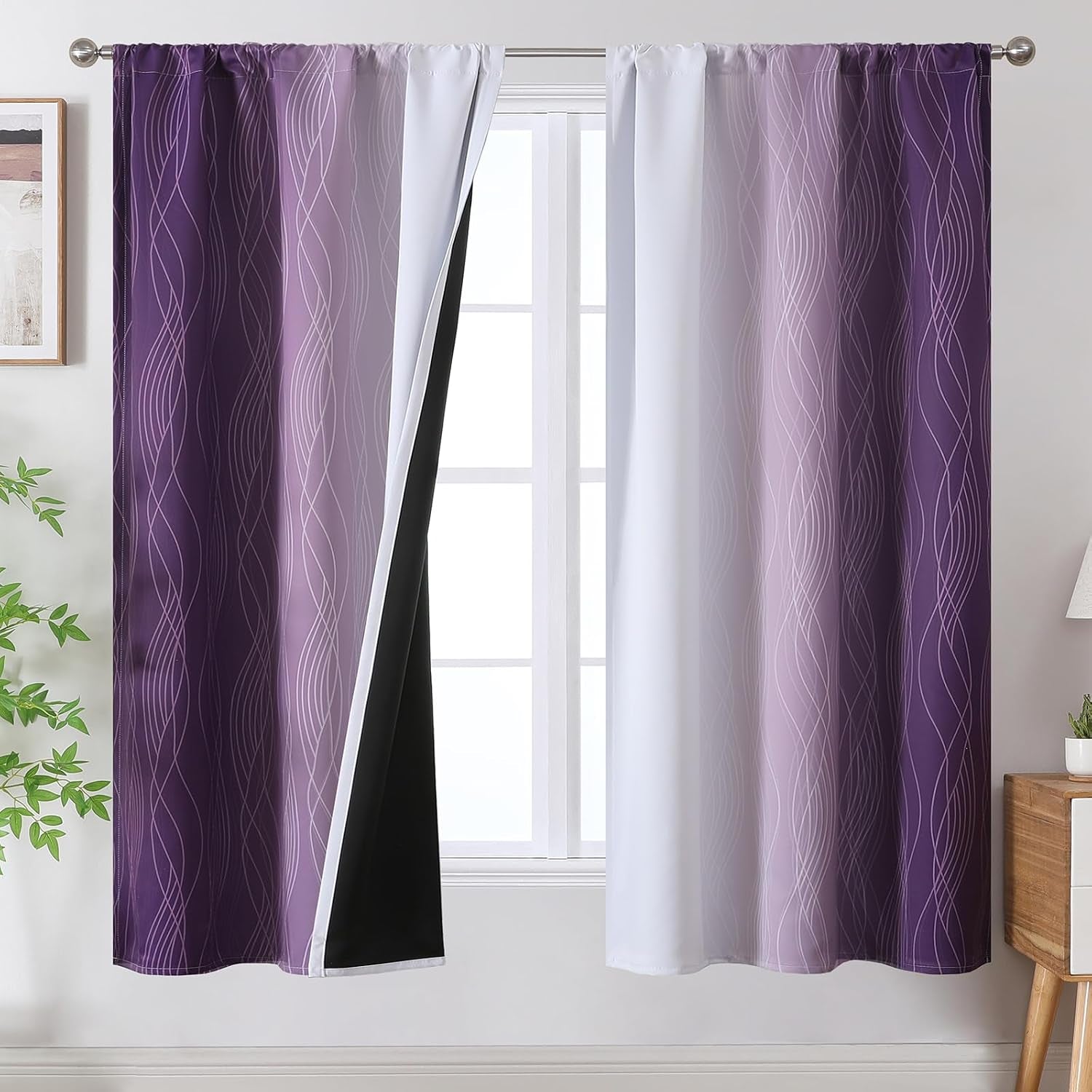 Brown and Greyish White Ombre Blackout Curtains for Bedroom 2 Panels 52x84 | Estelar Textiler Gradient, gallery view 78