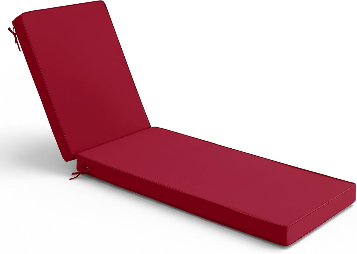 Single crimson-red chaise lounge cushion shown from side with raised back and tie detail