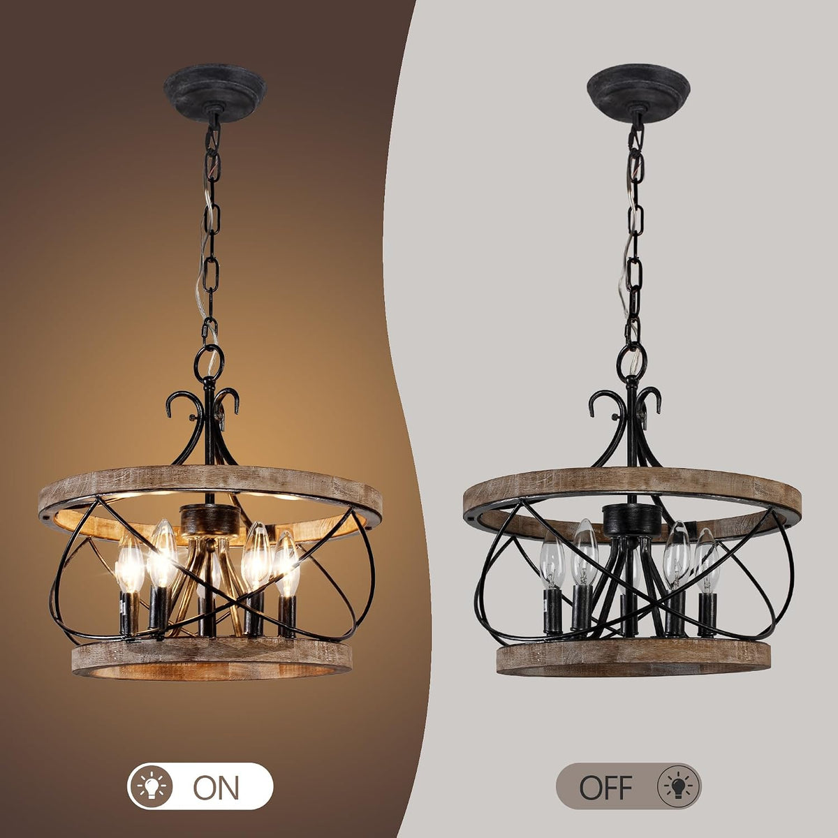 20" Wood Farmhouse Chandelier for Dining Room