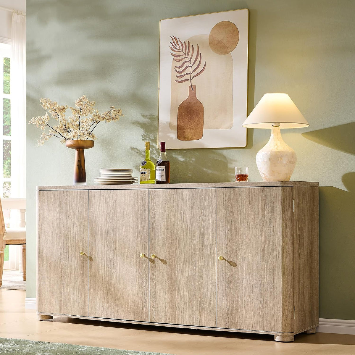 IFGET Curved Buffet Cabinet with Doors, 66" Large Sideboard Buffet Storage Cabinet with 4 Doors and, gallery view 10
