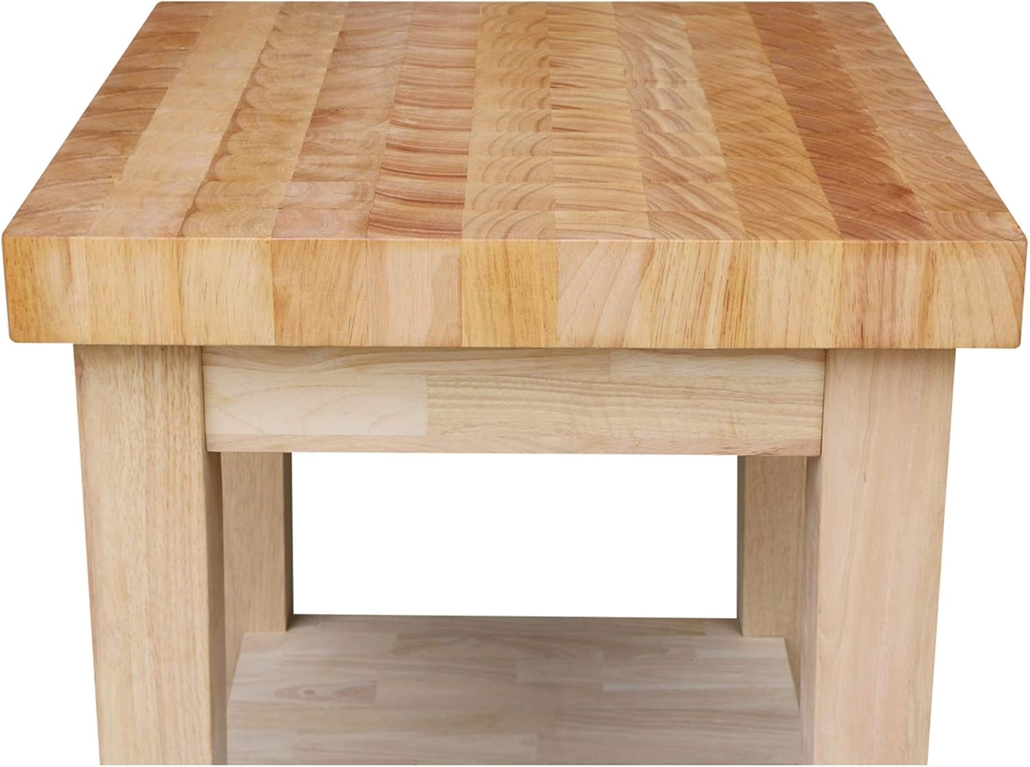 Close-up top view of the parawood block-pattern top showing end-grain construction and finish