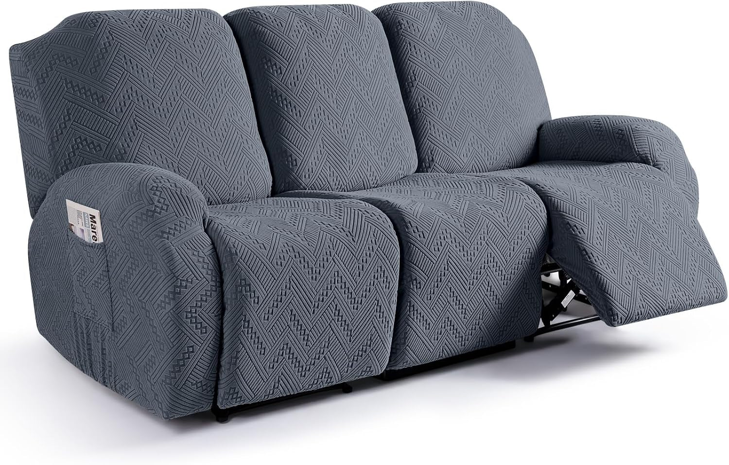 Recliner Sofa Covers Recliner Chair Covers Couch Covers for Reclining Couches with Pockets Washable Furniture Protector with Elastic Bottom (3 Seater, Grey)