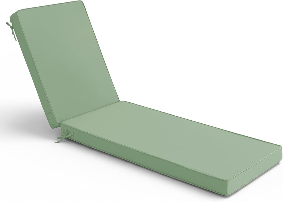 Single sage-green chaise lounge cushion shown angled with backrest raised.