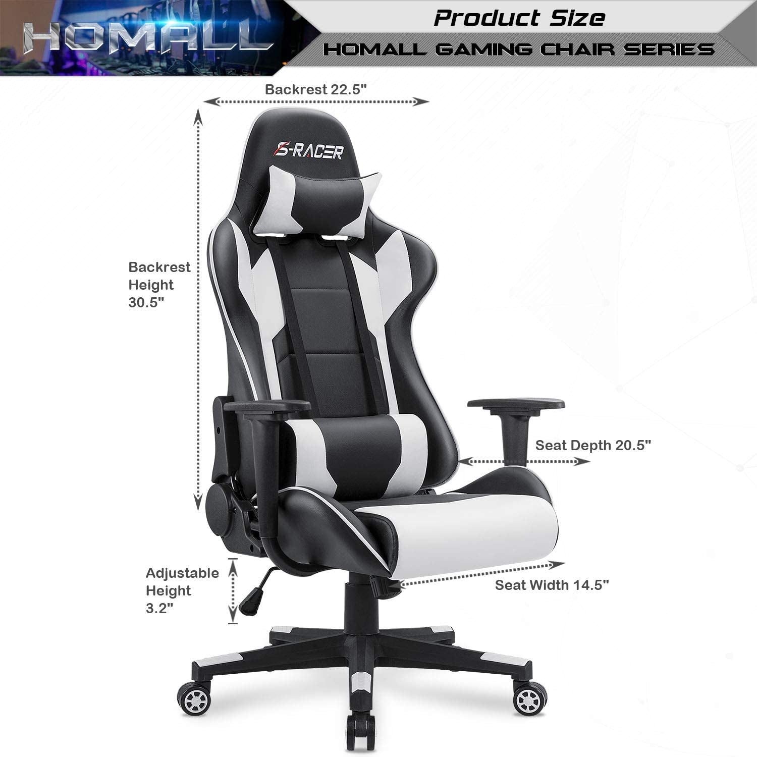 Front three-quarter view of chair with dimension overlays showing backrest height and seat depth measurements