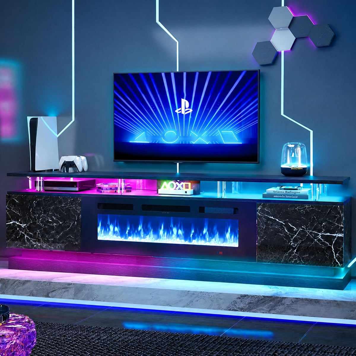 70" Fireplace TV Stand, Modern Entertainment Center | for TVs Up to 80",TV Console with Storage Cabinets, gallery view 11