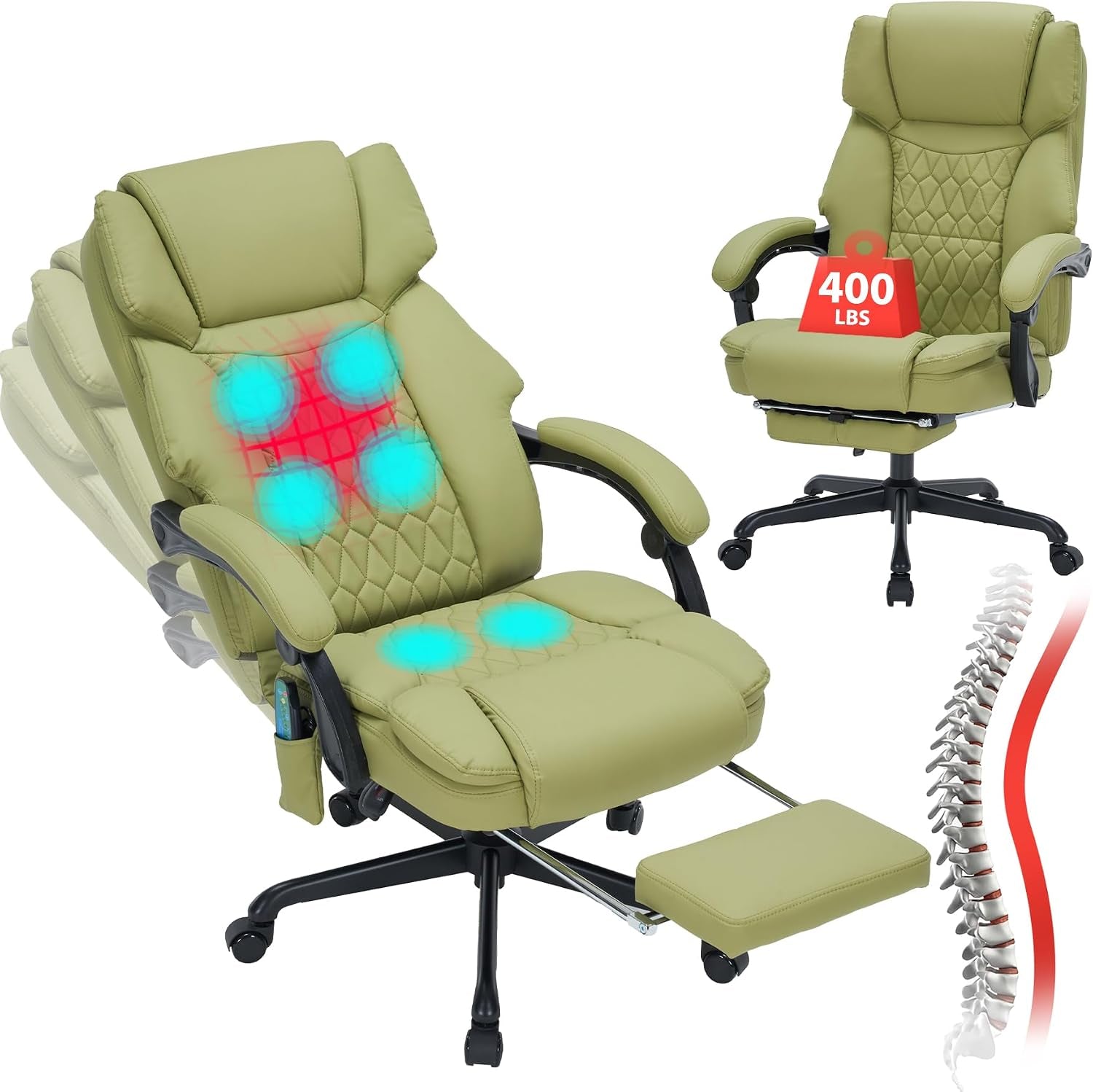 Massage Office Chair with Foot Rest 6 Points Vibration and Heat Home Office Desk Chairs for Heavy People, gallery view 8