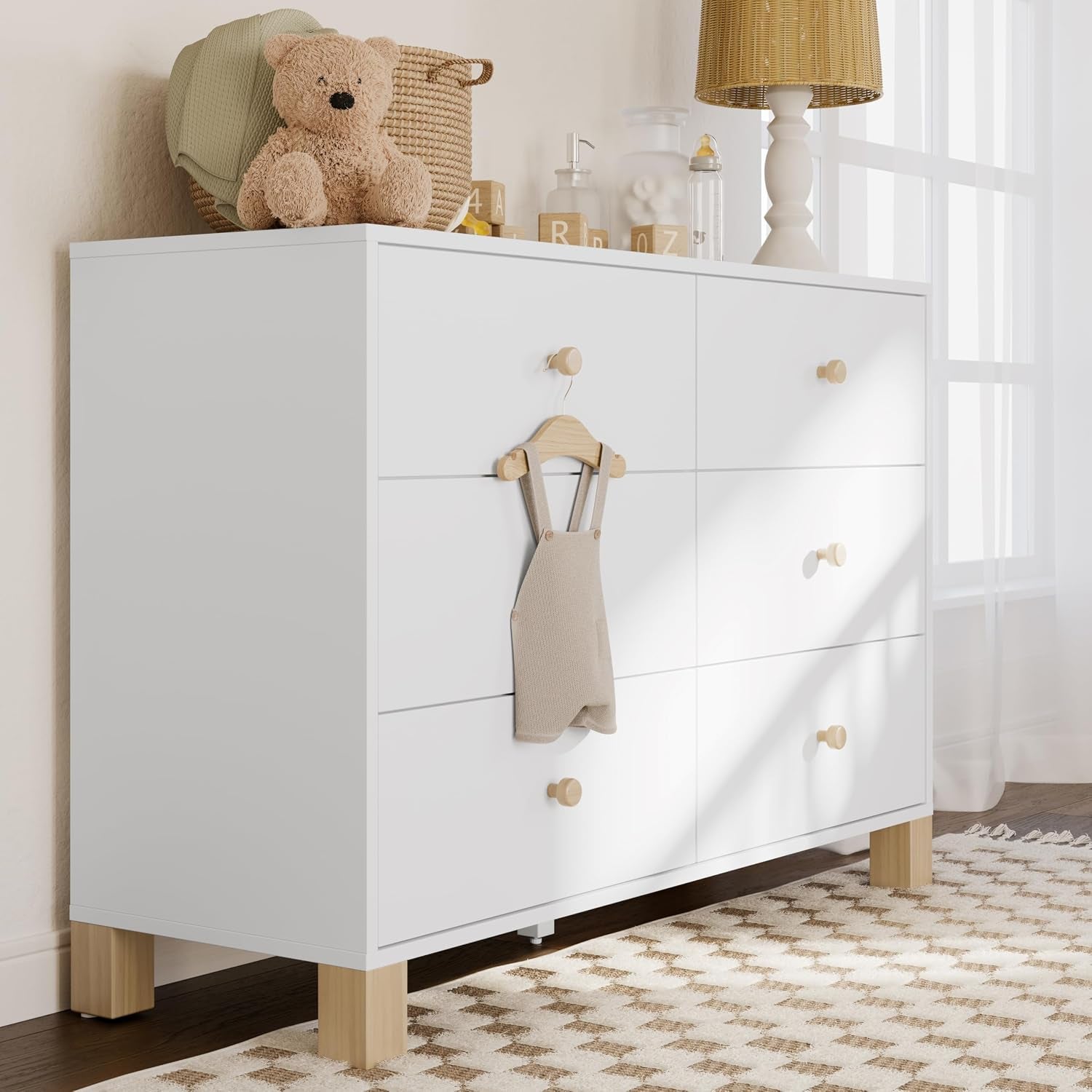Storkcraft California 6-Drawer Double Dresser, White with Driftwood | GREENGUARD Gold Certified, Wood, gallery view 2