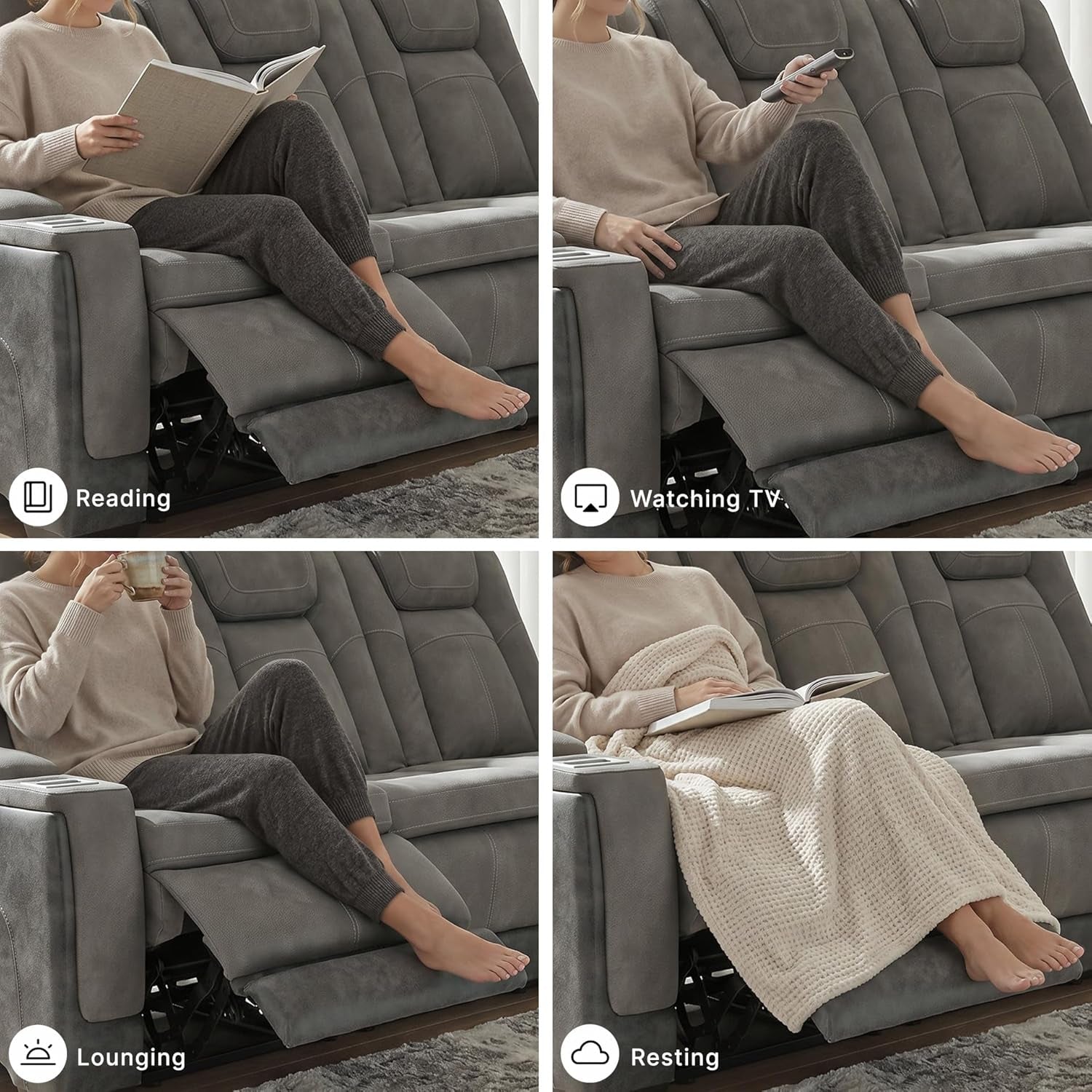 Signature Design by Ashley Next-Gen Durapella Modern Faux Leather Power Reclining Sofa with Adjustable Headrest, Gray