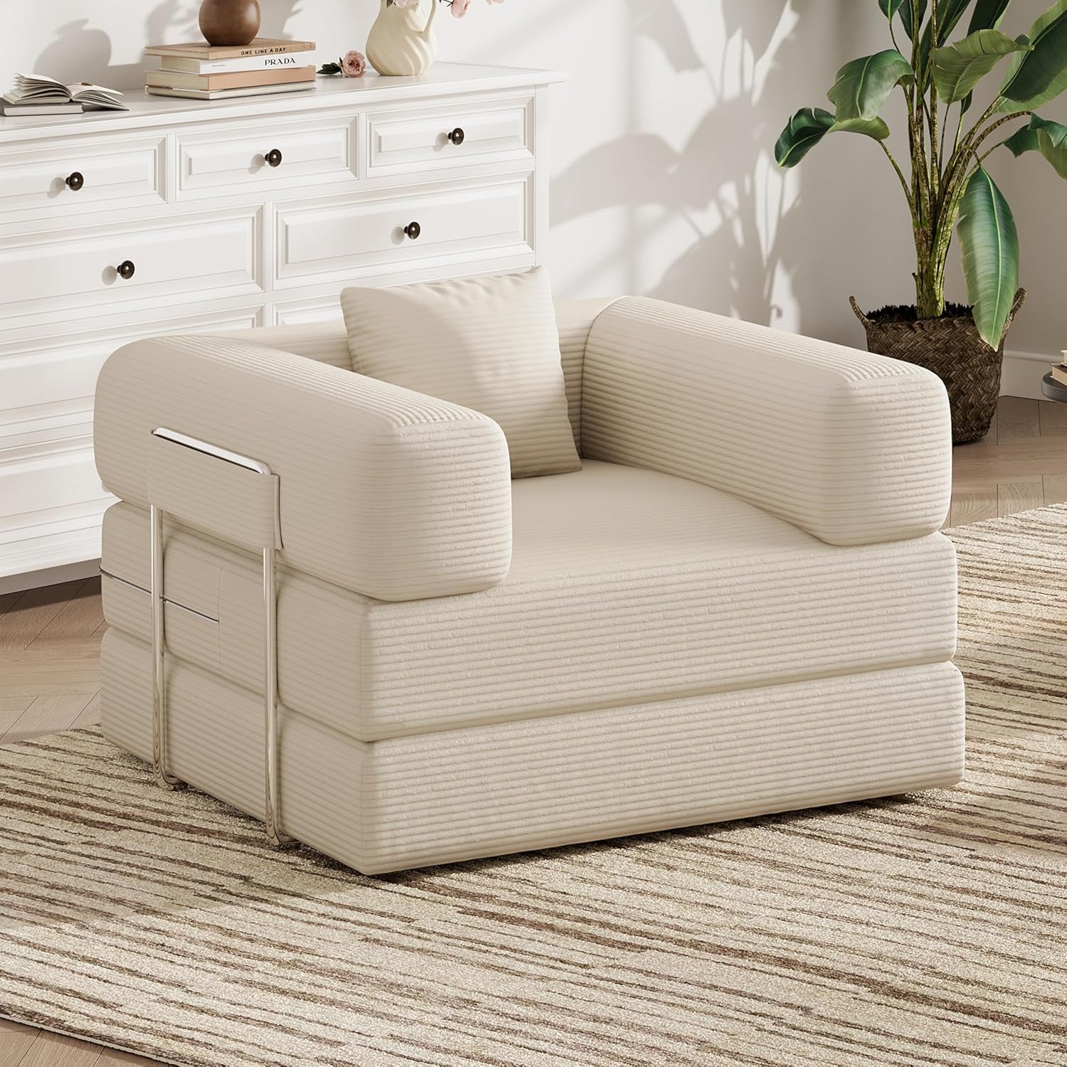 Single Couch Sofa for Small Spaces 2 in 1 Convertible Sofa to Lounger Comfy Bean Bag Chair for Adults with Removable Cover with Pillows for Bedroom, Apartment, Office (Beige, 35.43" Single Sofa)