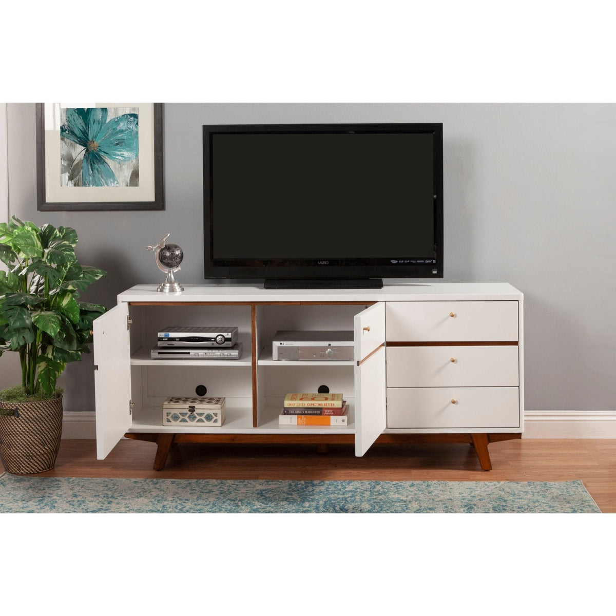 Dakota TV Console, White with Acorn Accents