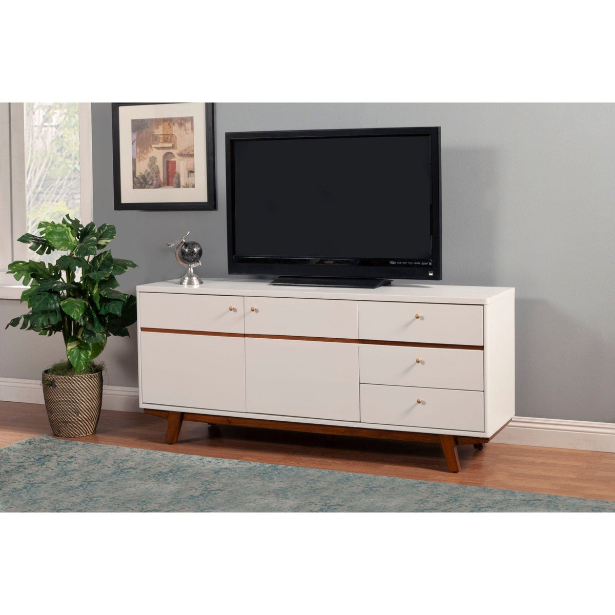 Dakota TV Console, White with Acorn Accents