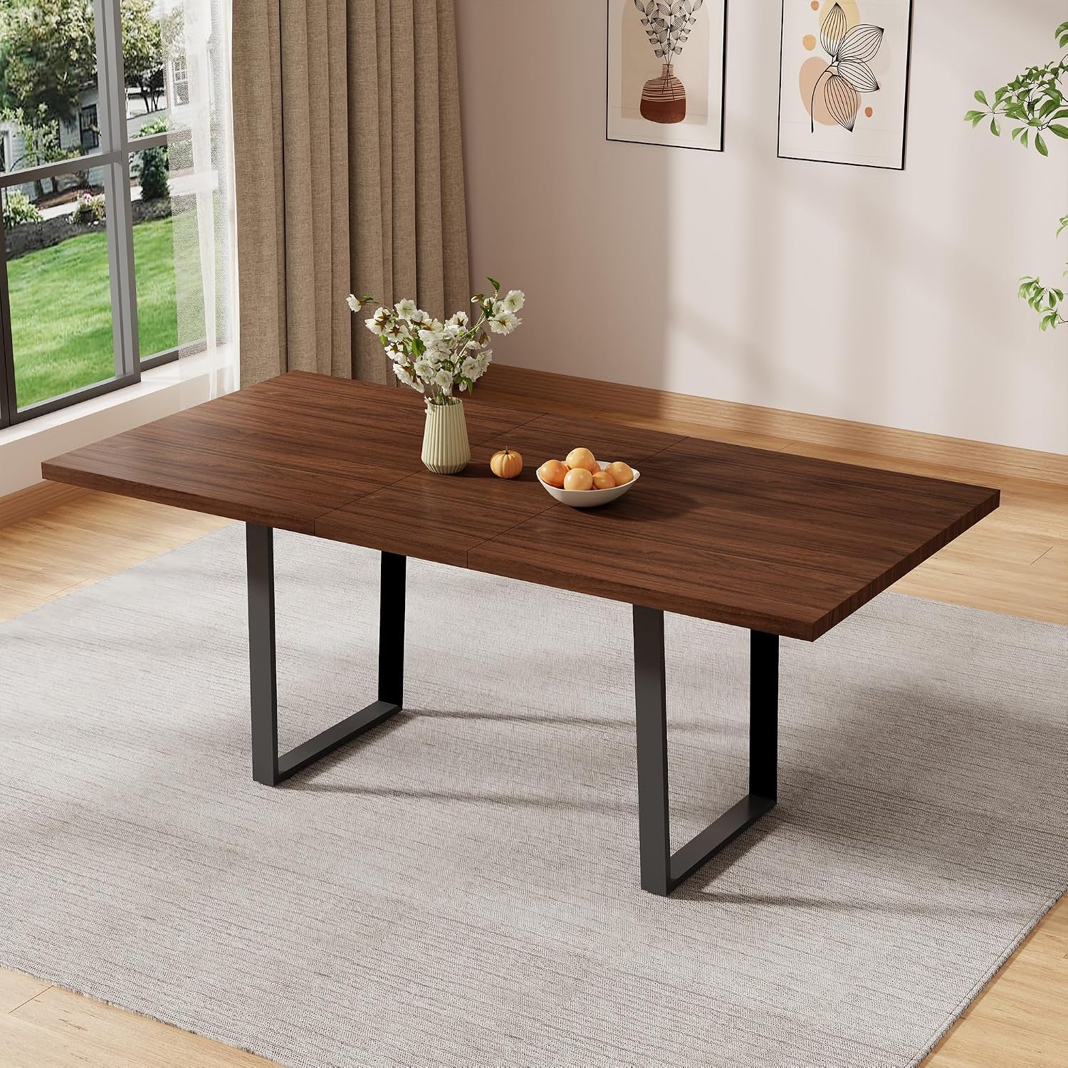 ZckyCine 70.8" Dining Table with 6 PU Leather Chairs, 7-Piece Modern Dining Set, Sturdy Metal Legs, gallery view 37