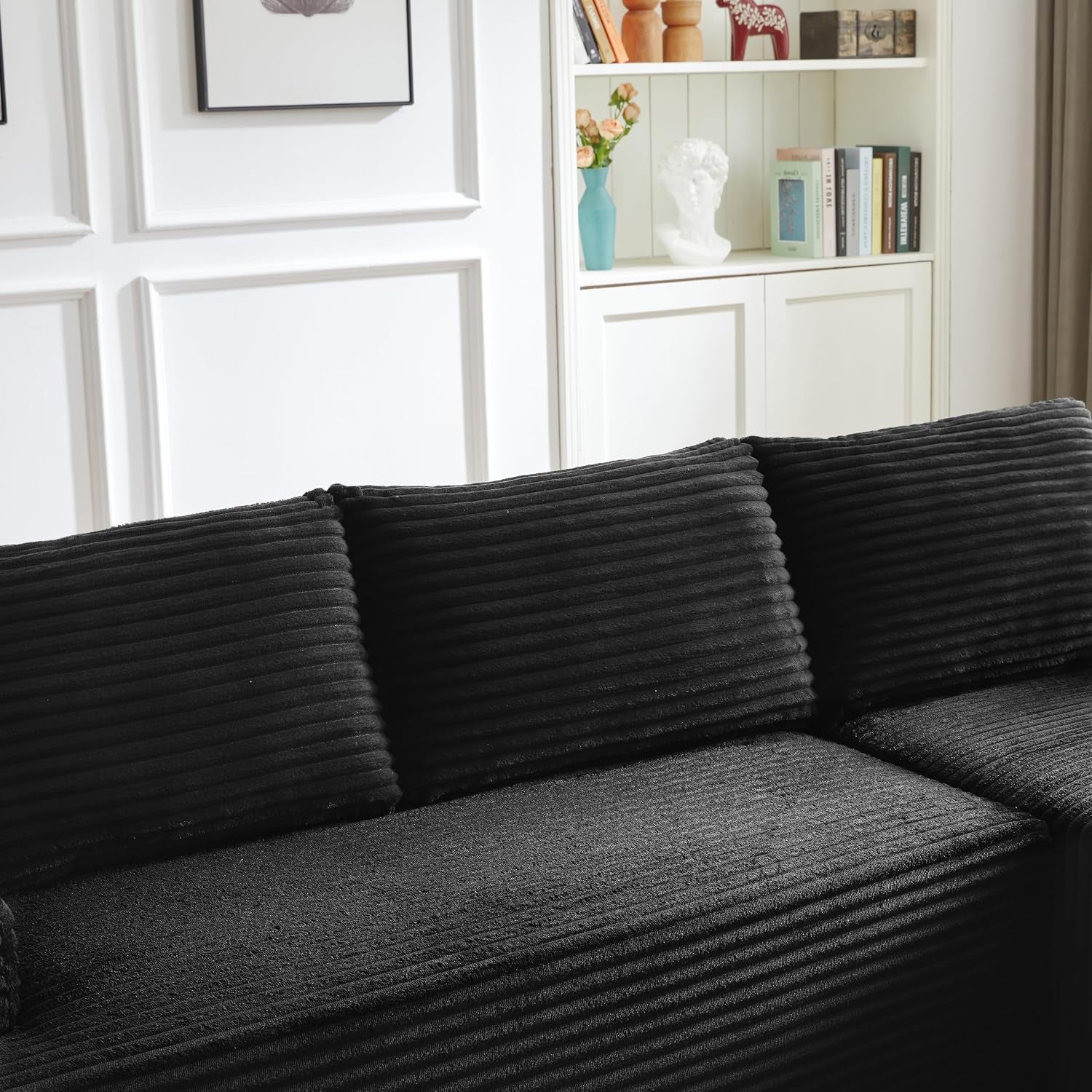 96" L Shaped Sectional Sofa Boneless Cloud Couch for Living Room - Corduroy Memory Foam Modular Sofa Compression Couches with Deep Seat for Living Room Bedroom, No Assembly