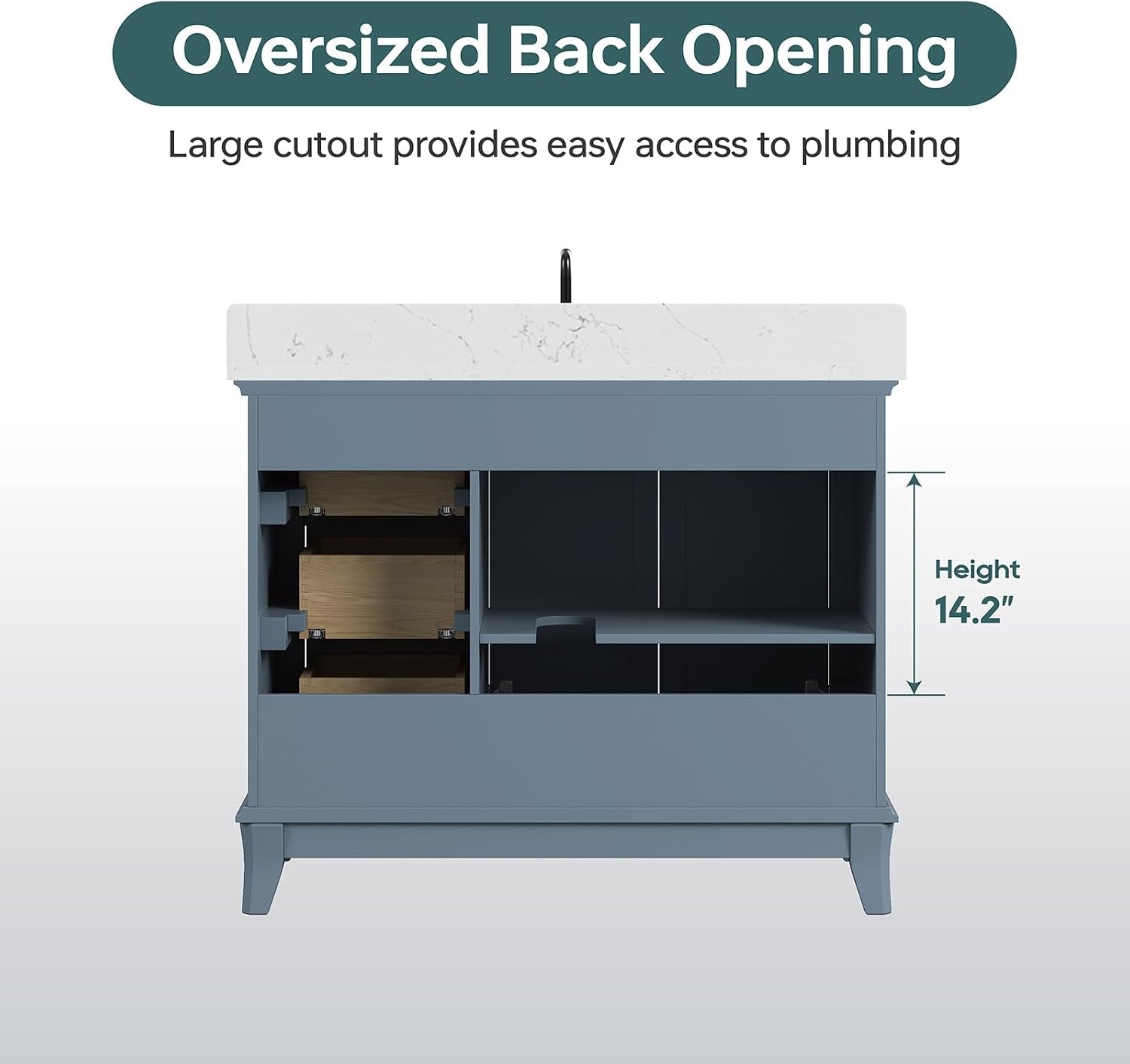 42 Inch Bathroom Vanity with Sink, Steel Blue | Solid Wood Fully Assembled Bathroom Vanities with 2 Soft, gallery view 7