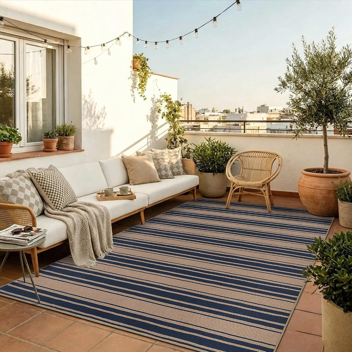 Zeeinx Striped Easy Jute Rug 5x7 Outdoor Patio Rug Neutral Porch Rug | Non Slip Washable Rug for Living, gallery view 35