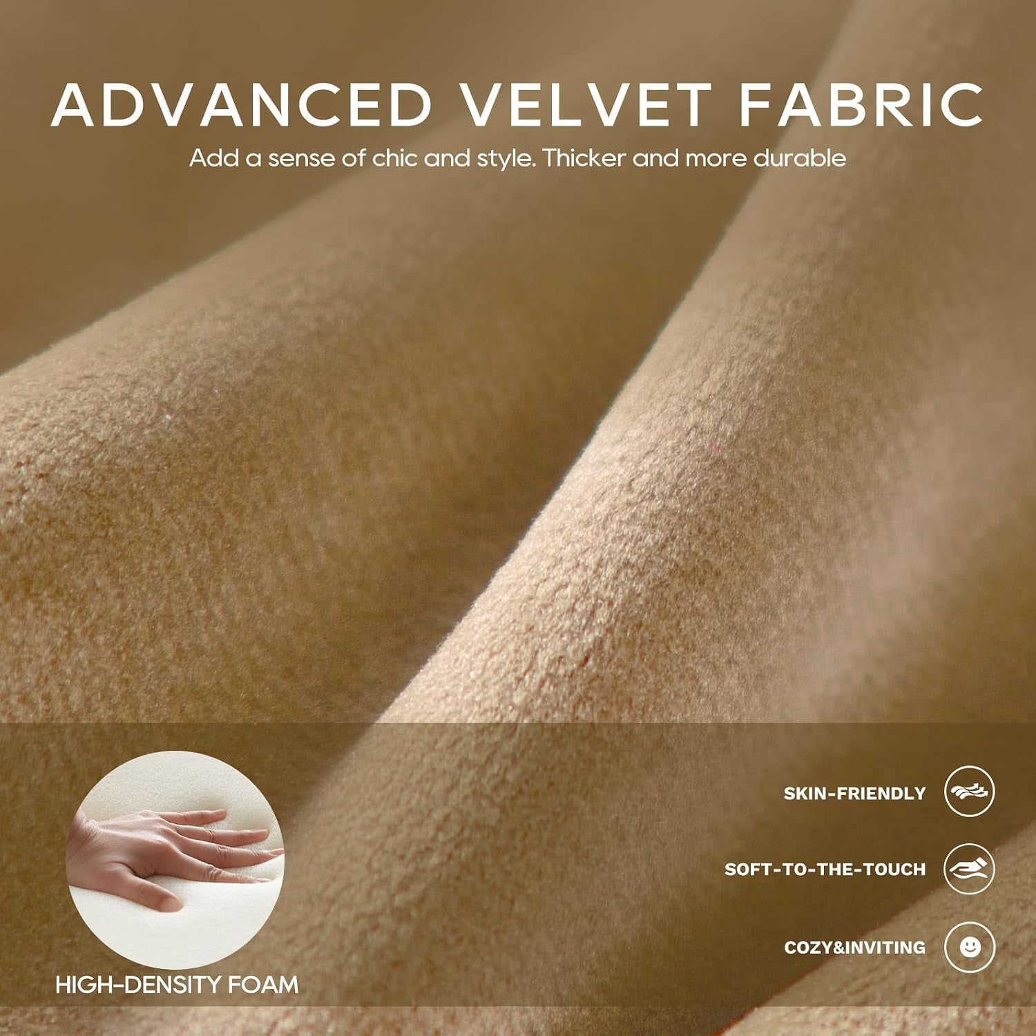 Macro close-up of khaki velvet fabric texture highlighting plush, soft-to-the-touch pile