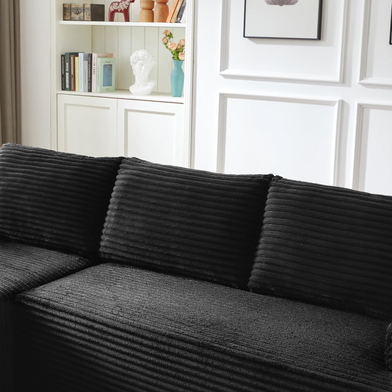 96" L Shaped Cloud Sectional Couch with Chaise, Deep Seat Modular Sectional Sofa Corduroy Memory Foam Sofa Boneless Couches for Living Room Bedroom, No Assembly Required