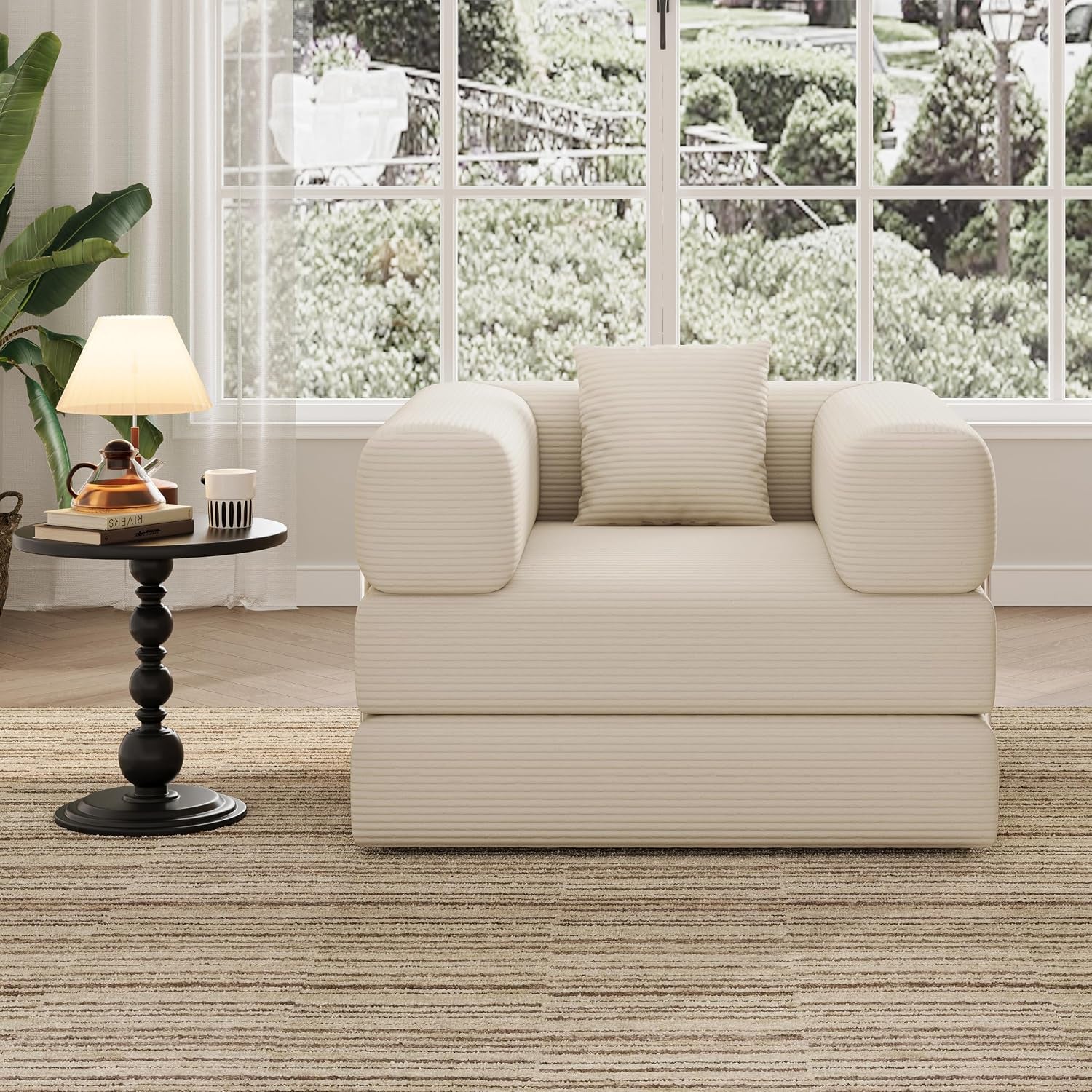 Single Couch Sofa for Small Spaces 2 in 1 Convertible Sofa to Lounger Comfy Bean Bag Chair for Adults with Removable Cover with Pillows for Bedroom, Apartment, Office (Beige, 35.43" Single Sofa)