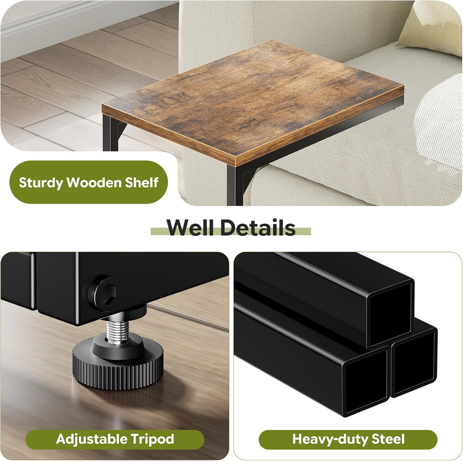 Top-down view of the rustic brown wood tabletop and metal frame showing surface texture and edge