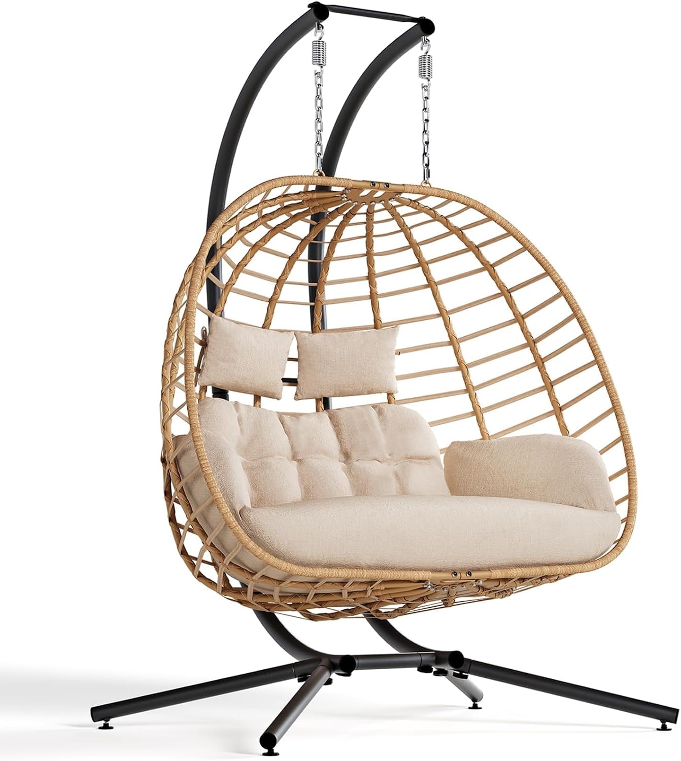 SWITTE Double Egg Chair Outdoor with Stand, Patio Hanging Swing, Grey | Indoor 2 Person Egg Swinging with, gallery view 11