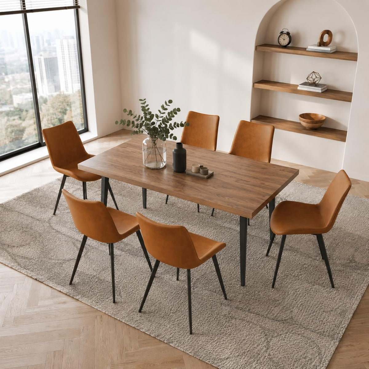 ZckyCine 70.8" Dining Table with 6 PU Leather Chairs, 7-Piece Modern Dining Set, Sturdy Metal Legs, gallery view 36