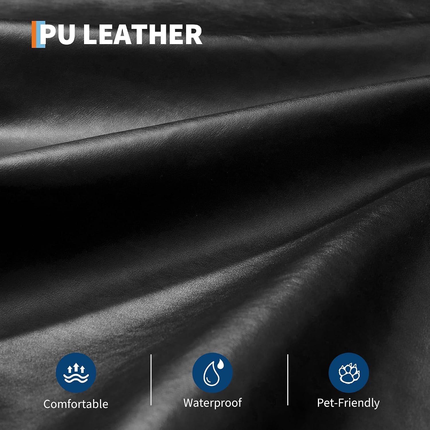 Close-up texture shot of black PU faux leather surface