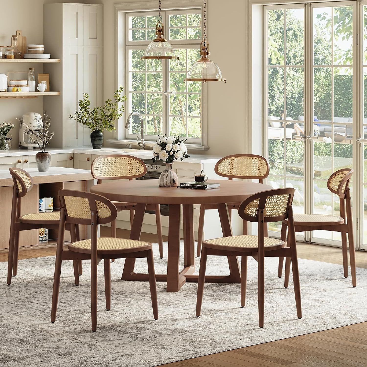 MALOL Rattan Dining Chairs Set of 4, Mid Century Modern Dining Room Chairs with Cane Back，Aemless Kitchen, gallery view 11