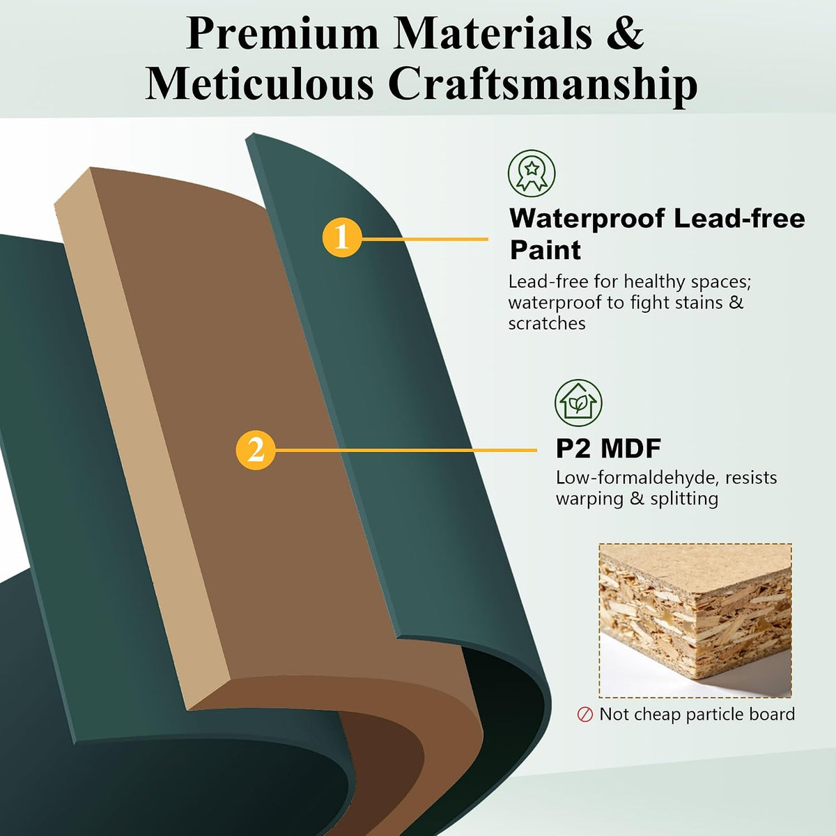 Graphic close-up showing tempered glass panels and annotations for adjustable shelf placement