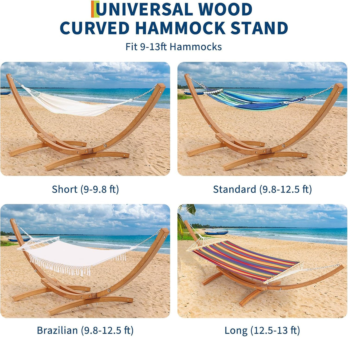Exploded view of curved wood stand highlighting quality hardware, wood frame and curved design