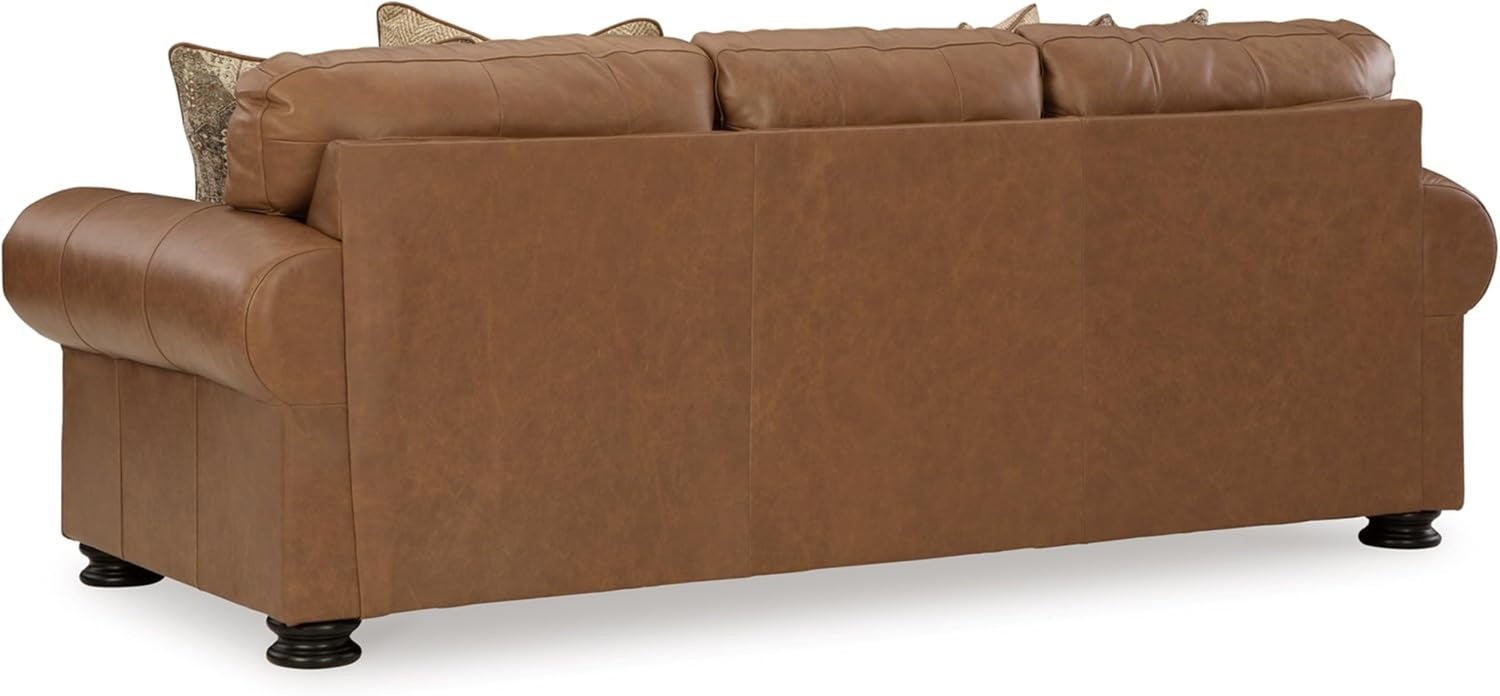 Signature Design by Ashley Carianna Leather Sofa for Living Room, Caramel | Top-Grain Leather Touchpoints, Sag-Resistant Platform Foundation, Classic Rolled Arms with Nailhead Trim