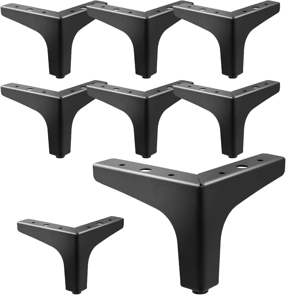 Six matte black triangular legs arranged in two rows with one enlarged leg visible in front