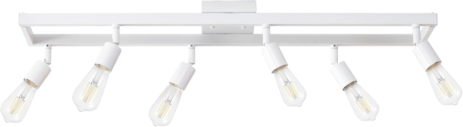 White linear track fixture showing six tubular bulbs mounted on adjustable heads.